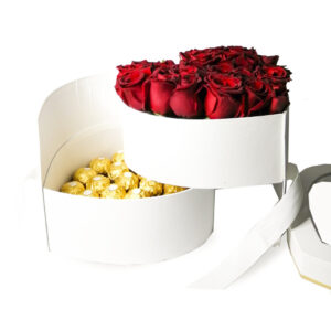 Flowerbox cœur Couleur Rose Pale avec 22 Roses Ferrero rocher 250