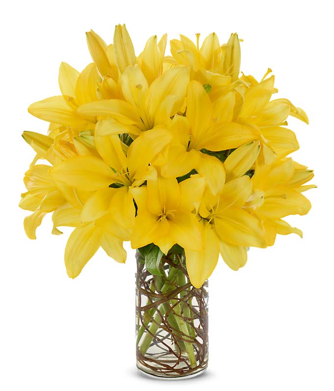 Bouquet De Lys Jaune Majestic Avec Vase Fleuriste Casablanca